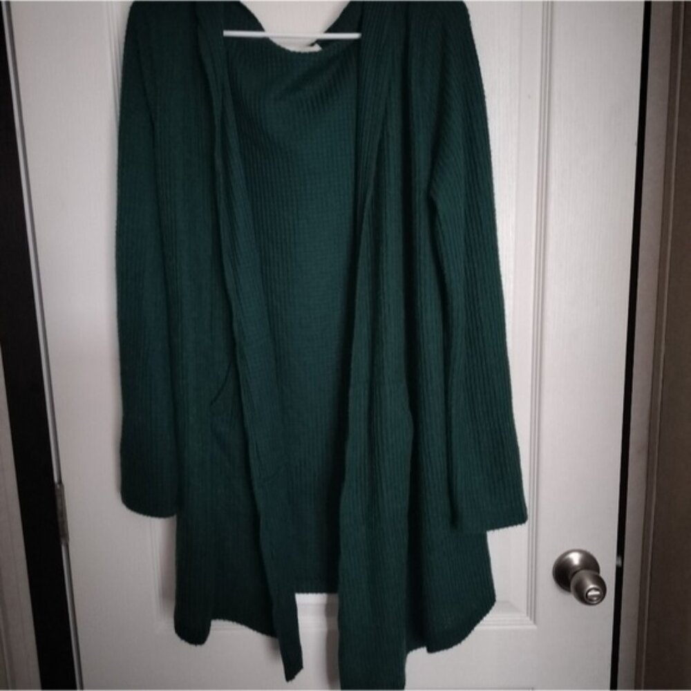 Forest Green Waffle Knit Cardigan